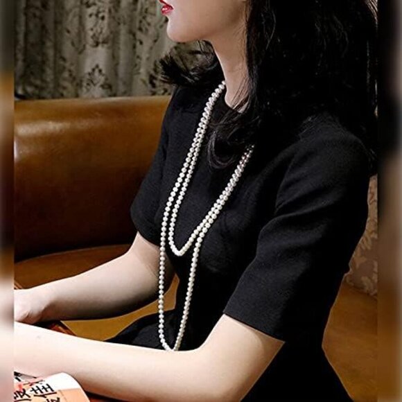 YALLNASL Faux Pearl Necklaces for Women Long Pearl Necklace Costume Jewelry - Picture 4 of 7